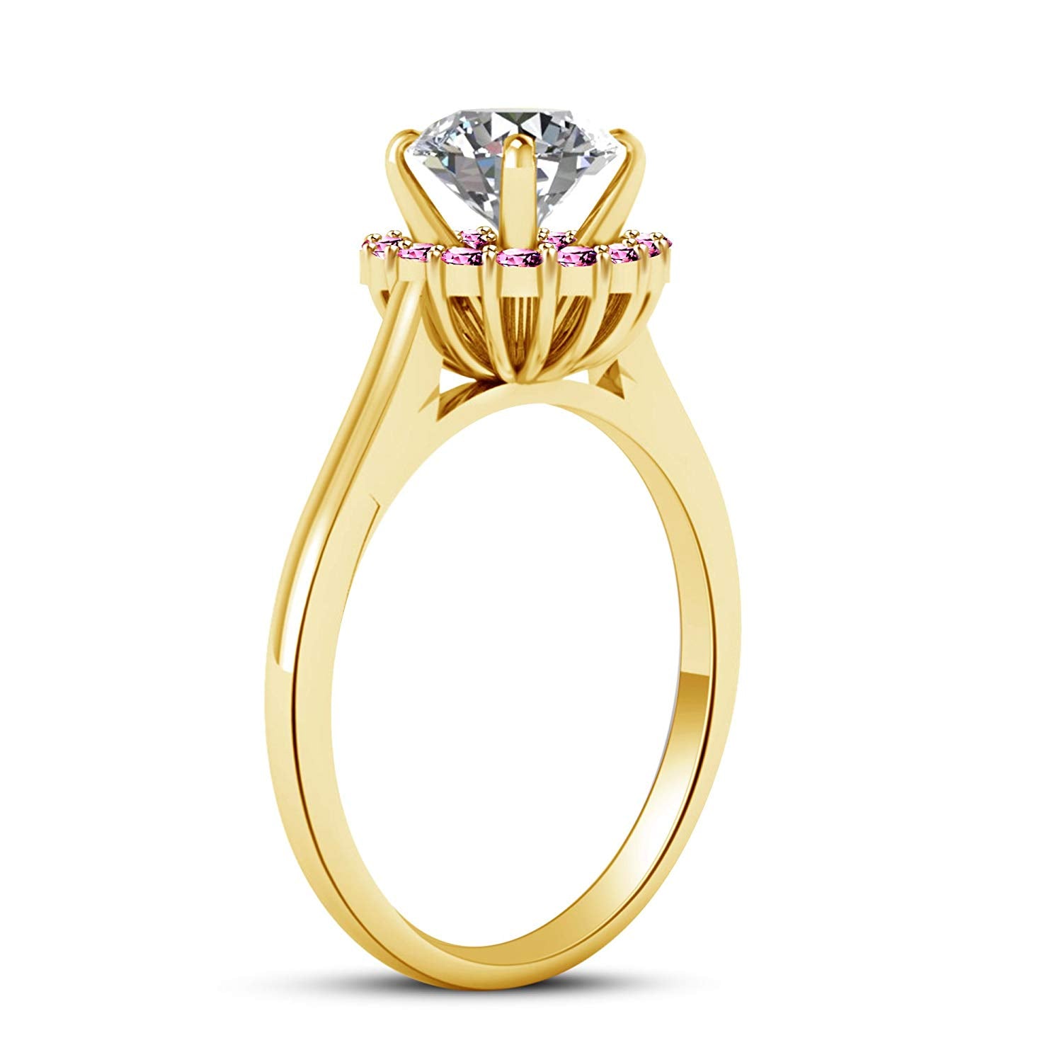 atjewels White CZ 18K Yellow Gold Over Sterling Silver Solitaire With Accents Ring For Women's MOTHER'S DAY SPECIAL OFFER - atjewels.in