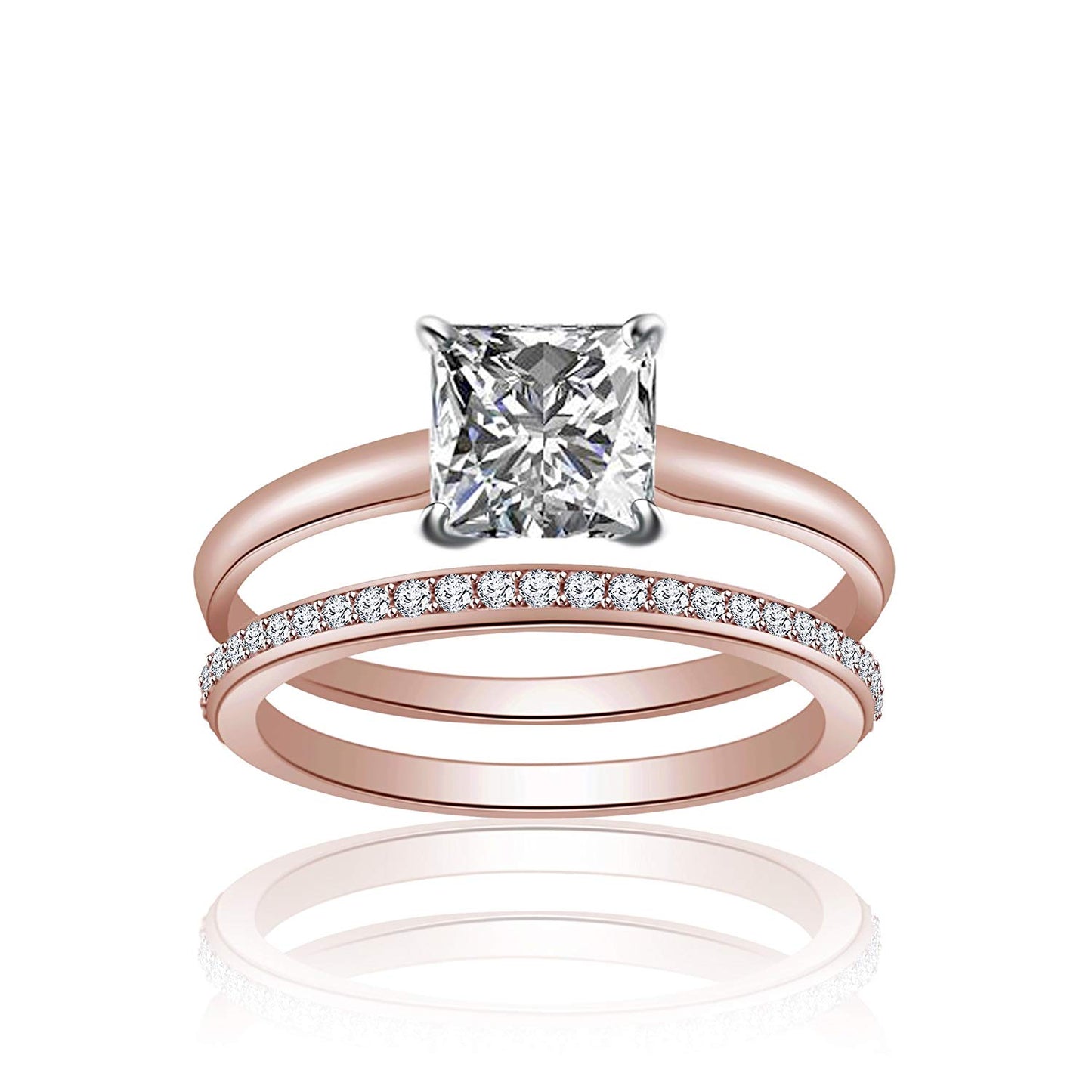 atjewels 18K Rose Gold Over 925 Sterling Silver Princess & Round Cut White CZ Wedding Bridal Ring Set for Women's MOTHER'S DAY SPECIAL OFFER - atjewels.in