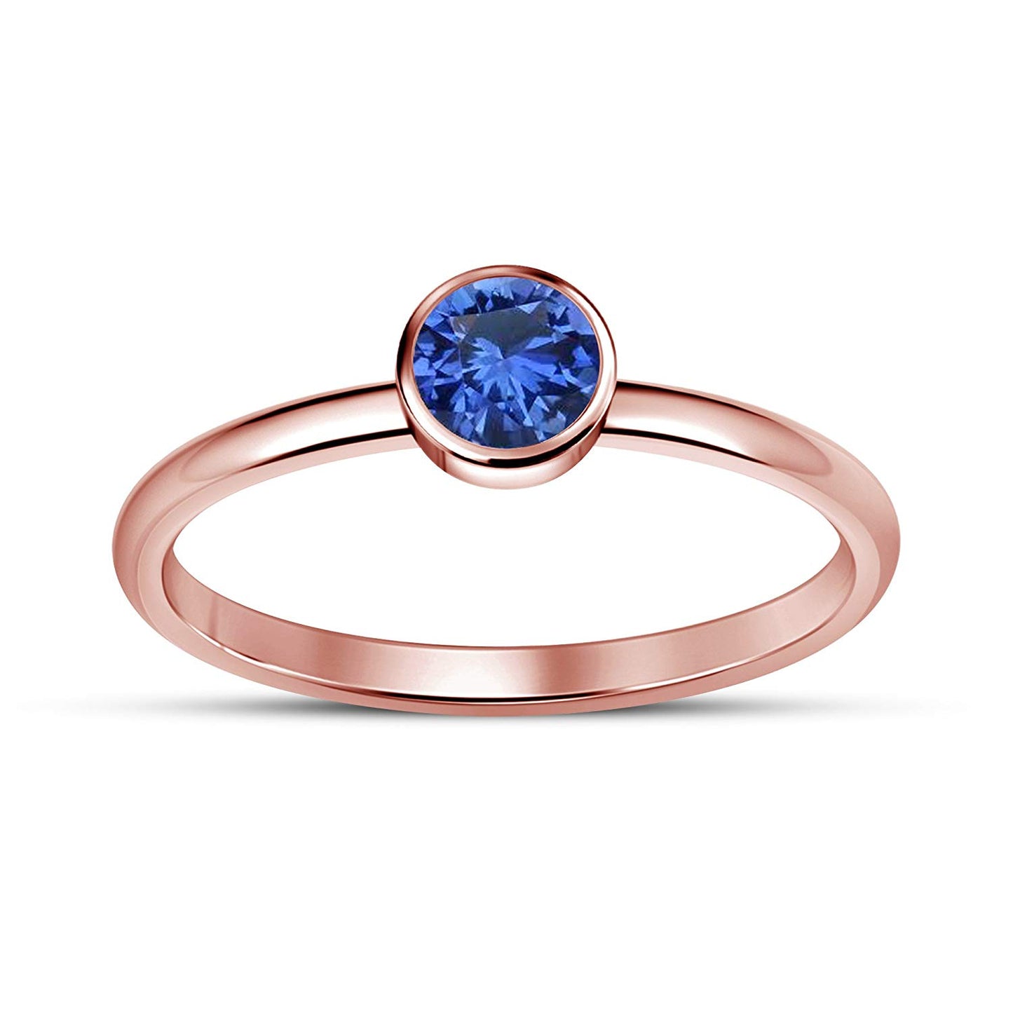 atjewels Round Blue Sapphire in 14K Rose Gold Over 925 Silver Sterling Solitaire Ring MOTHER'S DAY SPECIAL OFFER - atjewels.in