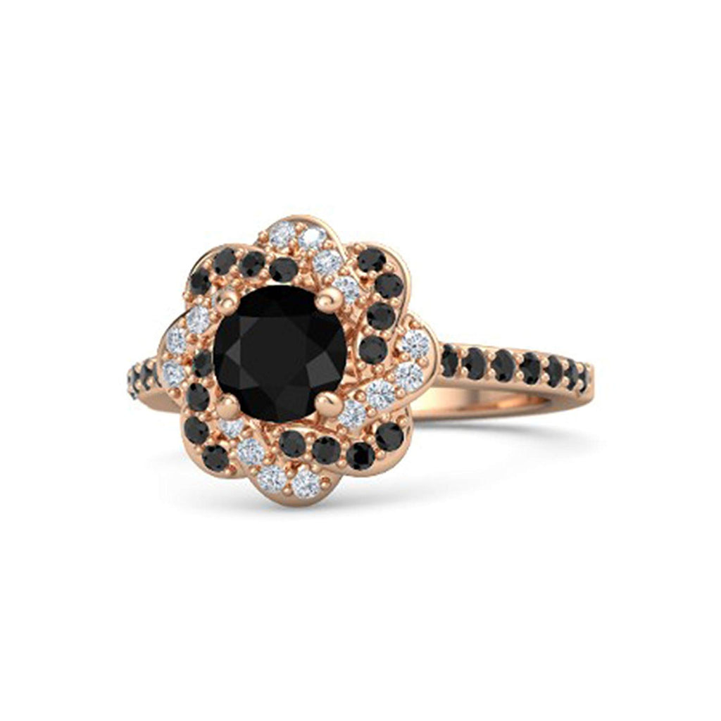 atjewels Rose Gold Plated 925 Sterling Silver Round White & Black CZ Disney Princess Engagement Ring MOTHER'S DAY SPECIAL OFFER - atjewels.in