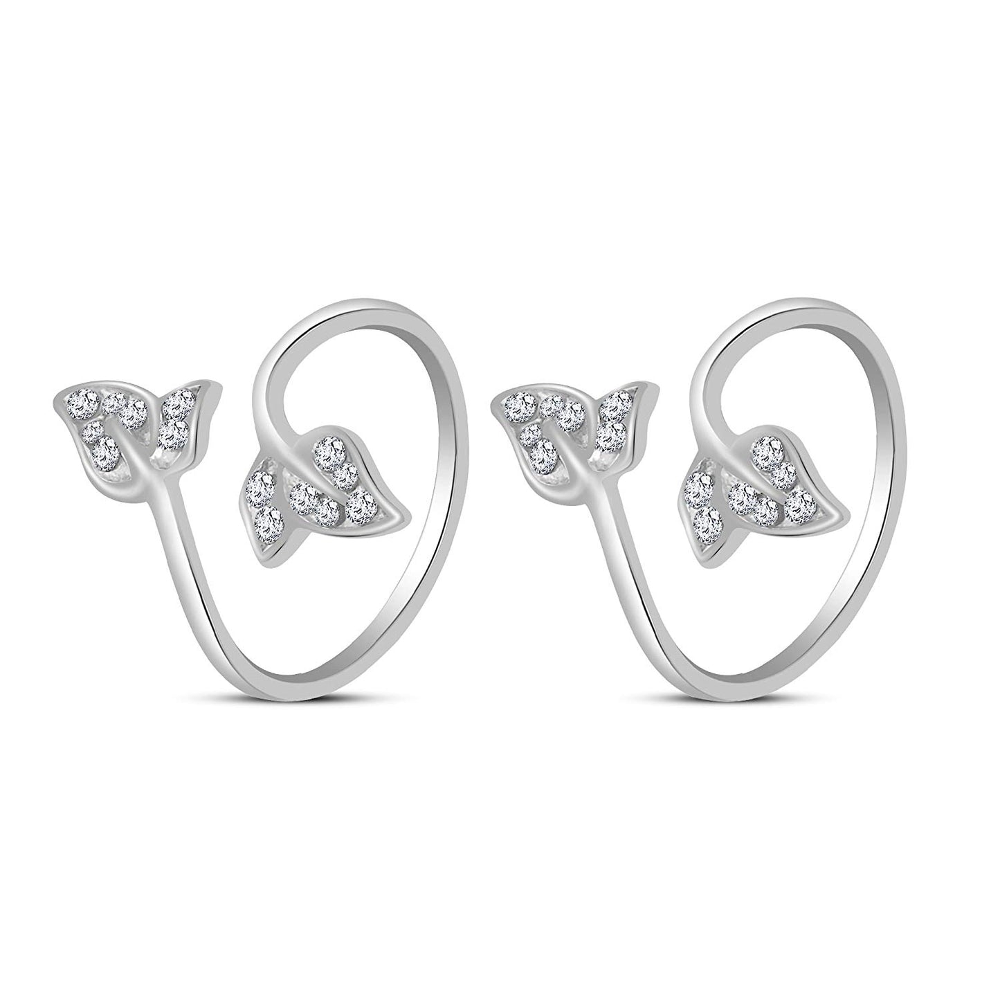 atjewels White Gold Over 925 Silver Round White CZ Leaf ToeRing Available In Pair - atjewels.in