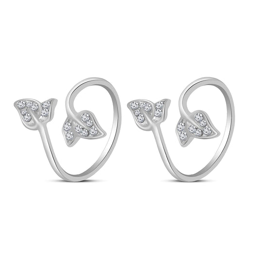 atjewels White Gold Over 925 Silver Round White CZ Leaf ToeRing Available In Pair - atjewels.in