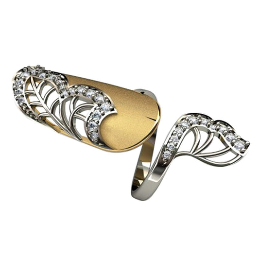 atjewels Round Cut White CZ Two-tone .925 Sterling Silver Leaf Adjustable Nail Ring For Girl's & Women's For MOTHER'S DAY SPECIAL OFFER - atjewels.in
