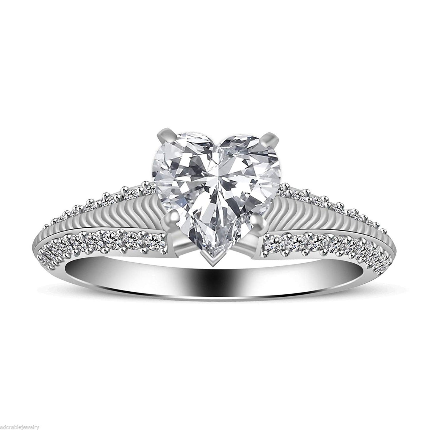 14K White Gold Plated on 925 Sterling Heart cut White Zirconia Heart Ring Size US 6 MOTHER'S DAY SPECIAL OFFER - atjewels.in