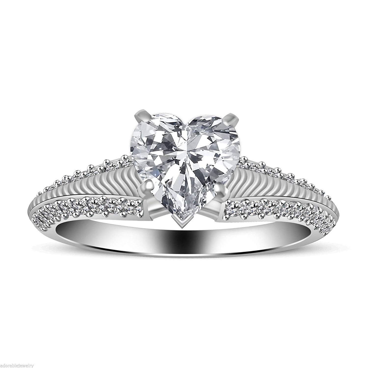 14K White Gold Plated on 925 Sterling Heart cut White Zirconia Heart Ring Size US 6 MOTHER'S DAY SPECIAL OFFER - atjewels.in