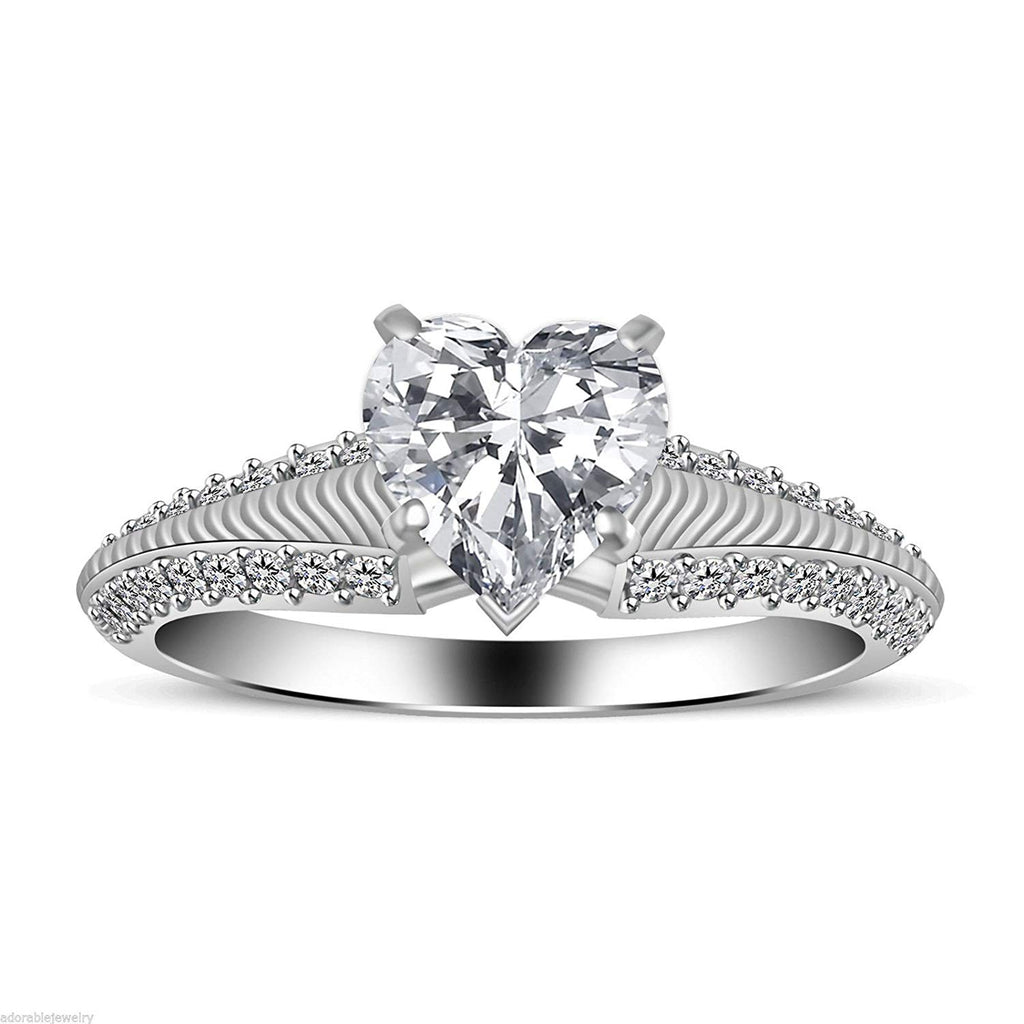 14K White Gold Plated on 925 Sterling Heart cut White Zirconia Heart Ring Size US 6 MOTHER'S DAY SPECIAL OFFER - atjewels.in