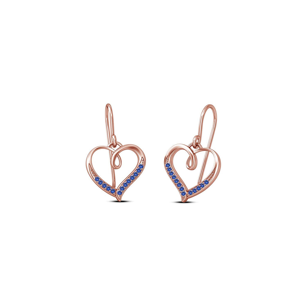 atjewels 14K Rose Gold Plated on 925 Silver Round Blue Sapphire Heart Hook Earrings MOTHER'S DAY SPECIAL OFFER - atjewels.in