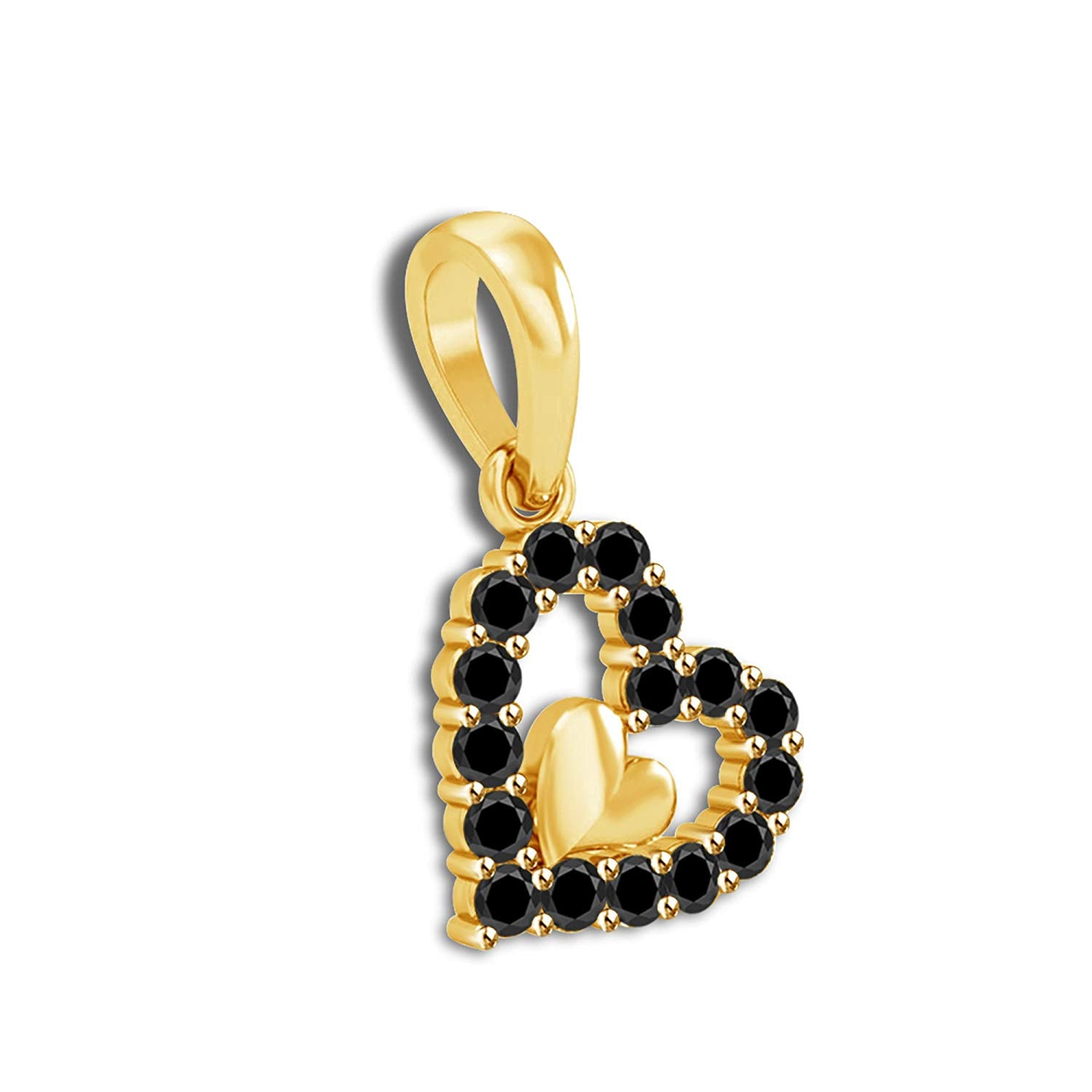 atjewels 18K Yellow Gold on 925 Sterling Black Cubic Zirconia Double Heart Pendant MOTHER'S DAY SPECIAL OFFER - atjewels.in
