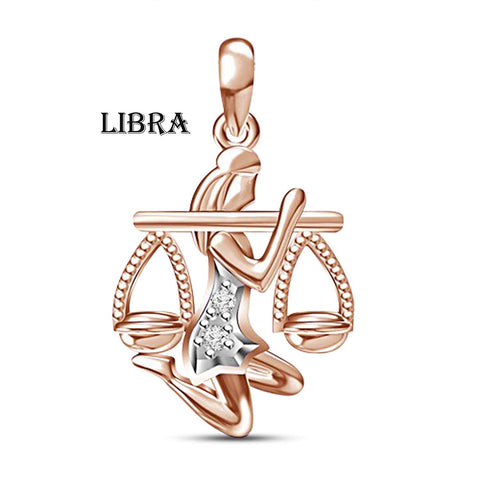 atjewels 18K Rose Gold Over .925 Sterling Silver Round Cut White Cubic Zirconia Libra Zodiac Pendant MOTHER'S DAY SPECIAL OFFER - atjewels.in