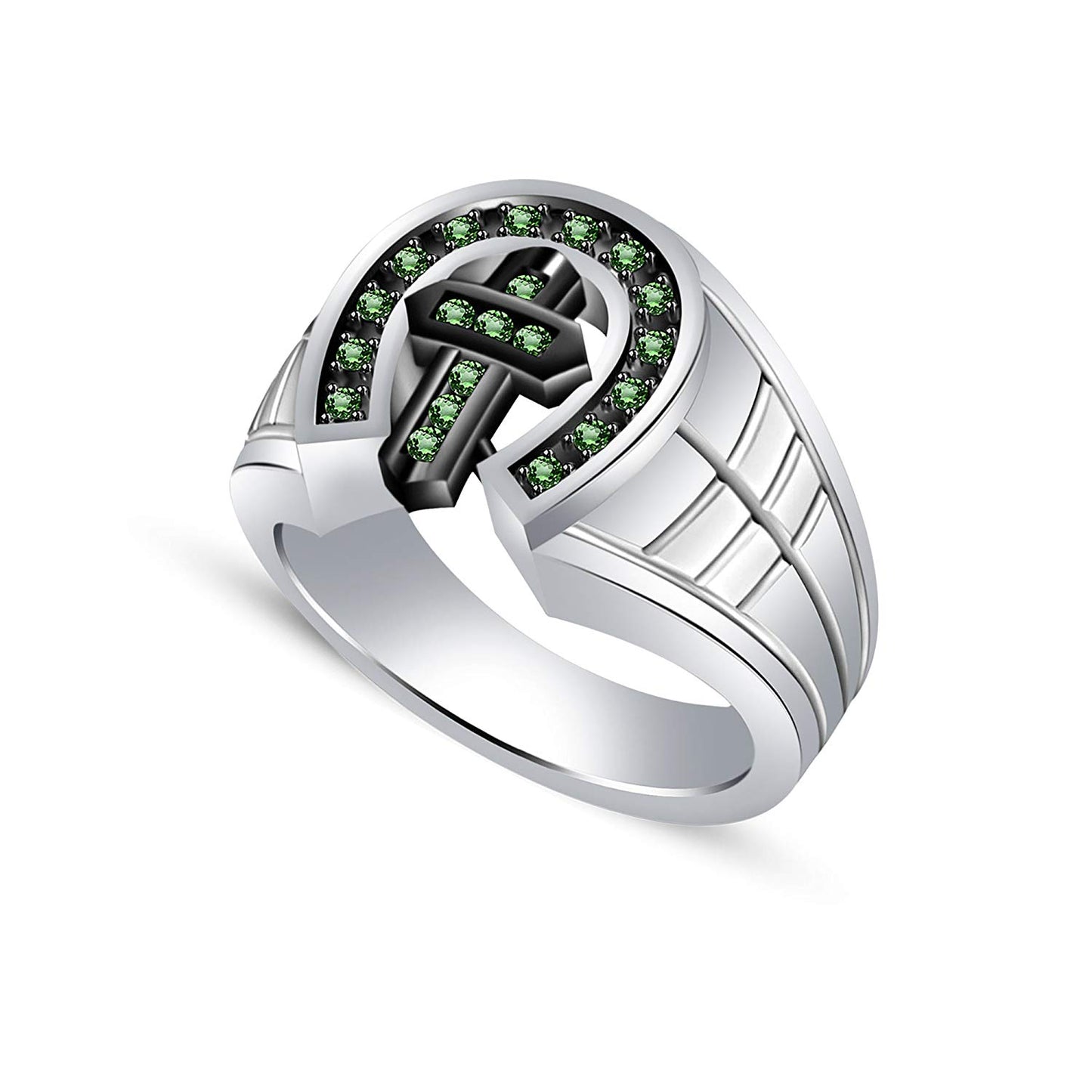 atjewels Twotone Gold Plated 925 Silver Round Green Emerald Cross Ring For Women MOTHER'S DAY SPECIAL OFFER - atjewels.in