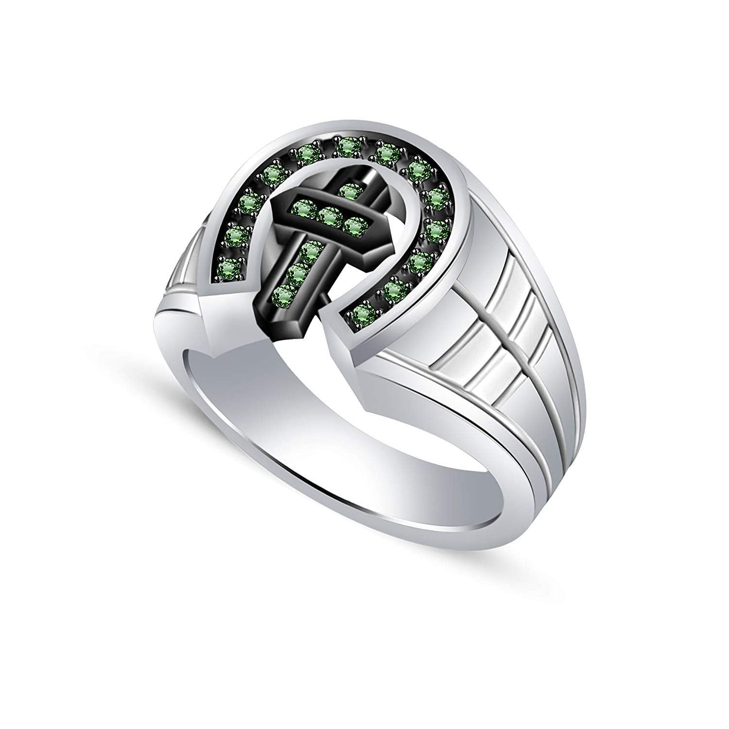 atjewels Twotone Gold Plated 925 Silver Round Green Emerald Cross Ring For Women MOTHER'S DAY SPECIAL OFFER - atjewels.in