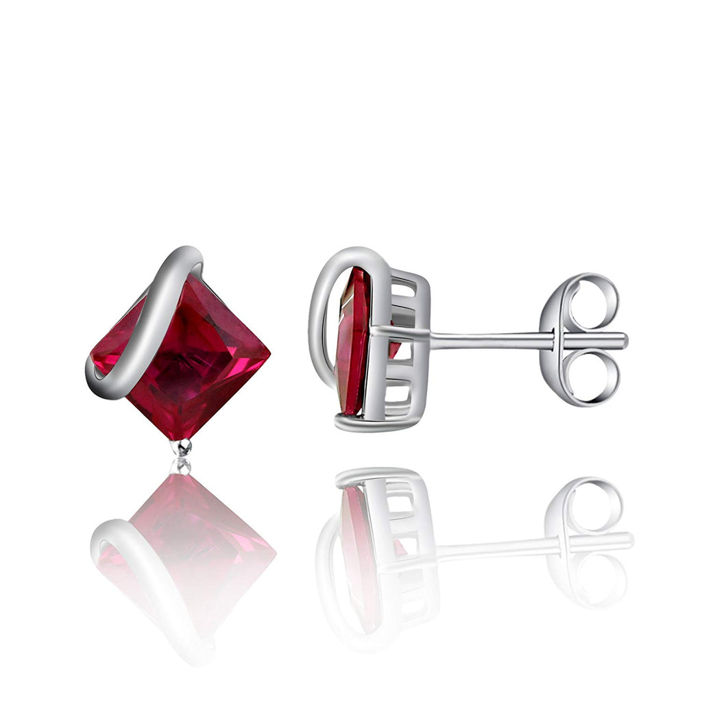 14k White Gold Over Sterling Princess Cut Ruby Stud Earrings For Women's MOTHER'S DAY SPECIAL OFFER - atjewels.in