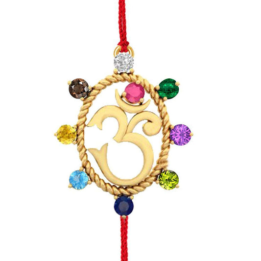 atjewels 14K Yellow Gold Over .925 Sterling Silver Round Cut Multi Color OM Rakhi MOTHER'S DAY SPECIAL OFFER - atjewels.in