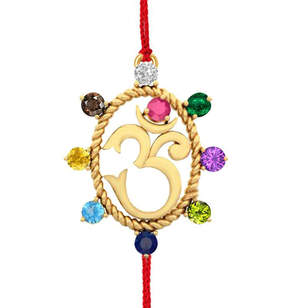 atjewels 14K Yellow Gold Over .925 Sterling Silver Round Cut Multi Color OM Rakhi MOTHER'S DAY SPECIAL OFFER - atjewels.in