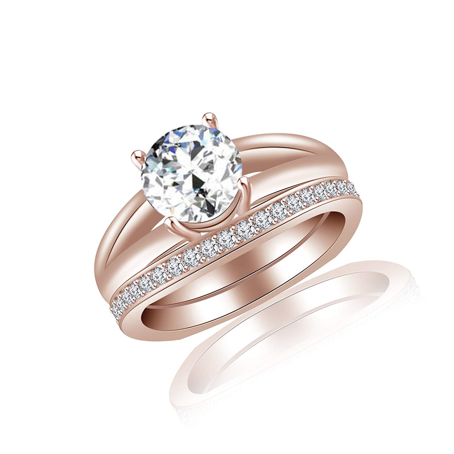 atjewels 18K Rose Gold Over 925 Sterling Silver Round Cut White CZ Bridal Ring Set MOTHER'S DAY SPECIAL OFFER - atjewels.in
