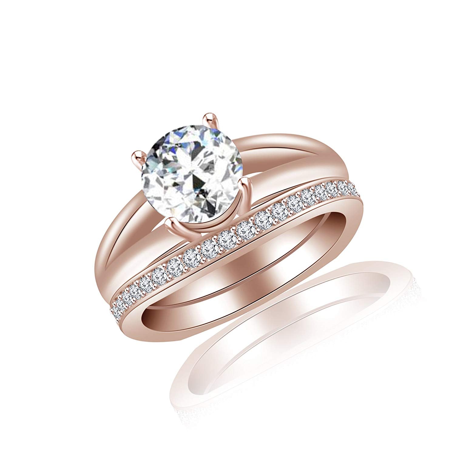 atjewels 18K Rose Gold Over 925 Sterling Silver Round Cut White CZ Bridal Ring Set MOTHER'S DAY SPECIAL OFFER - atjewels.in