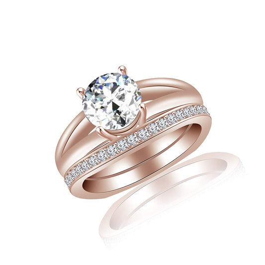 atjewels 18K Rose Gold Over 925 Sterling Silver Round Cut White CZ Bridal Ring Set MOTHER'S DAY SPECIAL OFFER - atjewels.in