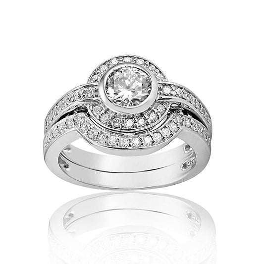 atjewels 14K White Gold Over 925 Sterling Silver Round White CZ Bridal Ring Set For Women's MOTHER'S DAY SPECIAL OFFER - atjewels.in