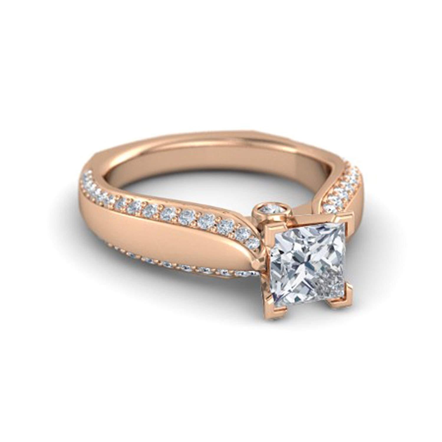 White Simulated Diamond Rose Gold Plated 925 Sterling Silver  Princess J Engagement Ring MOTHER'S DAY SPECIAL OFFER - atjewels.in