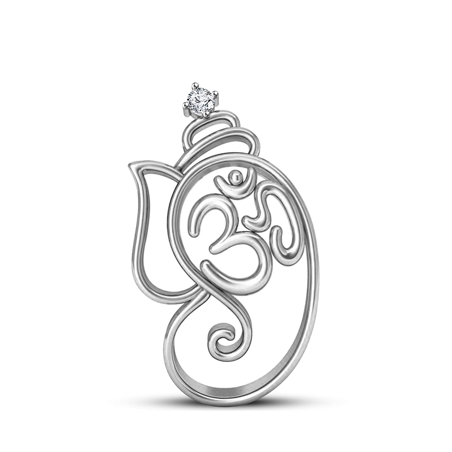 atjewels 14k White Gold Plated 925 Sterling Silver Religious Ganpati Om Pendant Without Chain For Men's & Women's MOTHER'S DAY SPECIAL OFFER - atjewels.in