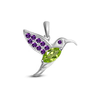 14K White Gold Over 925 Sterling Silver Round Amethyst & Marquise Peridot Kingfisher Pendant - atjewels.in