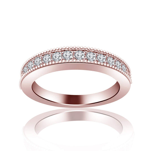 atjewels 18K Rose Gold on 925 Silver Round White Diamond Wedding & Engagement Band Ring MOTHER'S DAY SPECIAL OFFER - atjewels.in