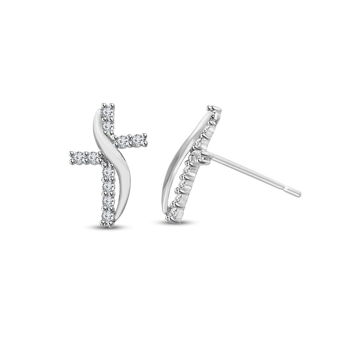 atjewels Offer Round White CZ Cross Stud Earrings in 18k White Gold Plated on 925 Sterling Silver MOTHER'S DAY SPECIAL OFFER - atjewels.in