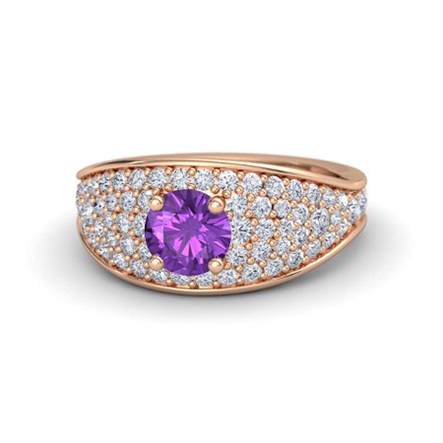 atjewels Round Cut Gemstone & White CZ 14k Rose Gold Over .925 Sterling Silver Solitaire w/ Accents Engagement Ring For Girl's and Women's For Navratri Special - atjewels.in