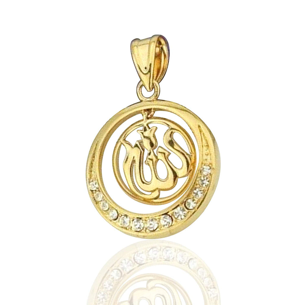 atjewels Islamic Arab 14K Gold Plated Over Sterling Silver White Cubic Zirconia Womens Allah Pendant MOTHER'S DAY SPECIAL OFFER - atjewels.in