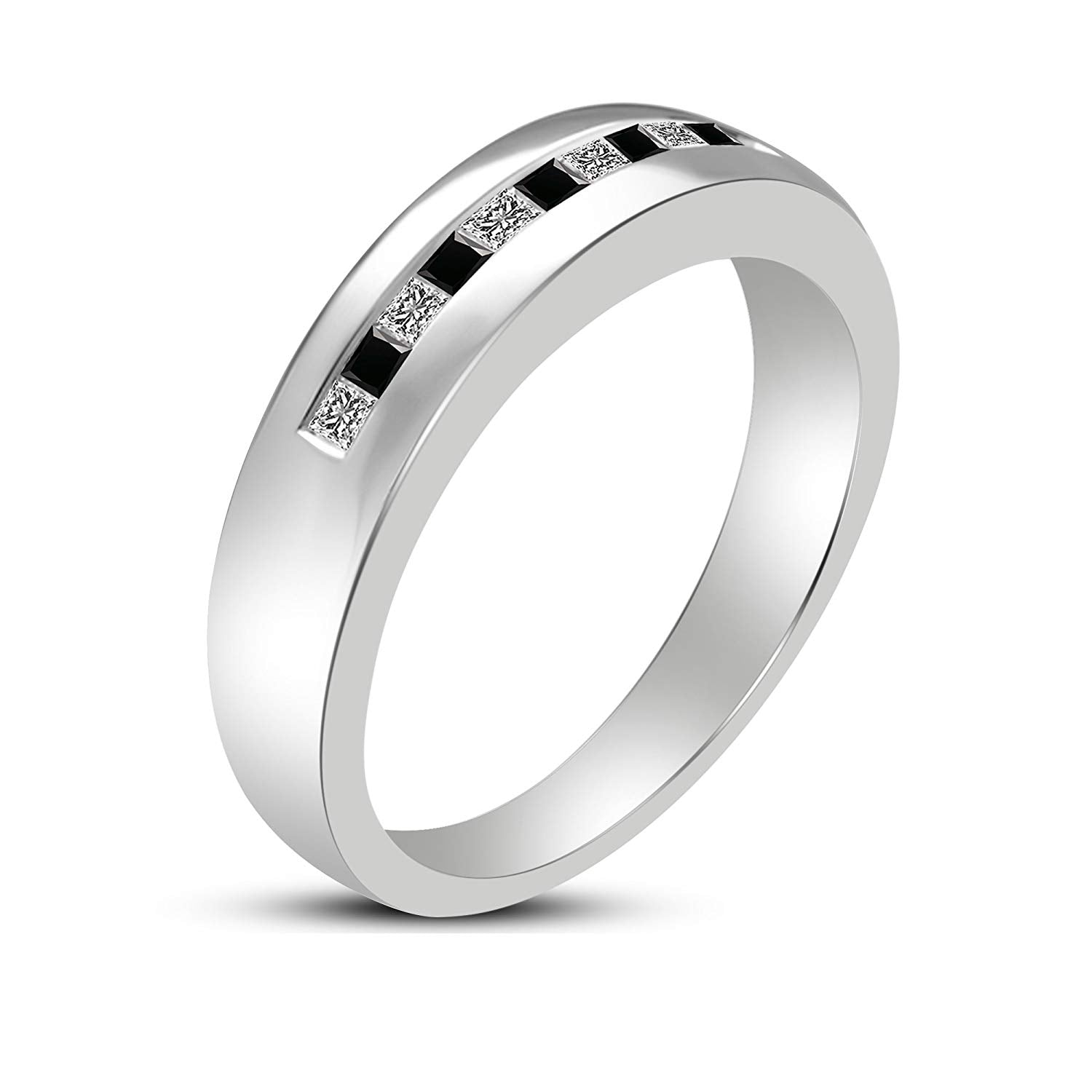 14K Gold Over 925 Sterling Silver Princess Cut Black & White Simulated Diamond Women's Engagment Wedding Band Ring - atjewels.in