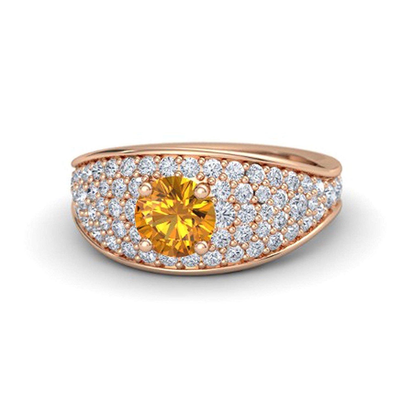 atjewels Round Cut Gemstone & White CZ 14k Rose Gold Over .925 Sterling Silver Solitaire w/ Accents Engagement Ring For Girl's and Women's For Navratri Special - atjewels.in