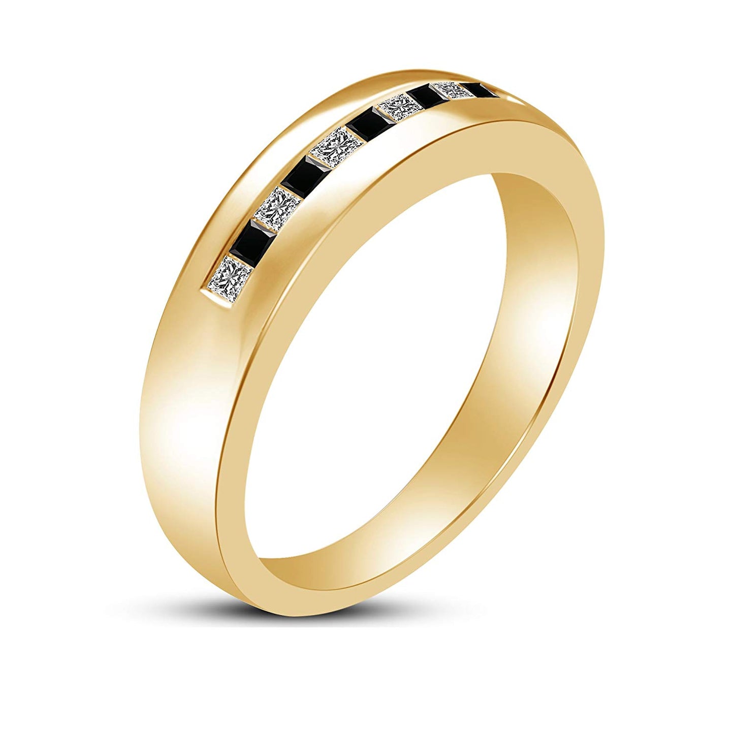 14K Gold Over 925 Sterling Silver Princess Cut Black & White Simulated Diamond Women's Engagment Wedding Band Ring - atjewels.in