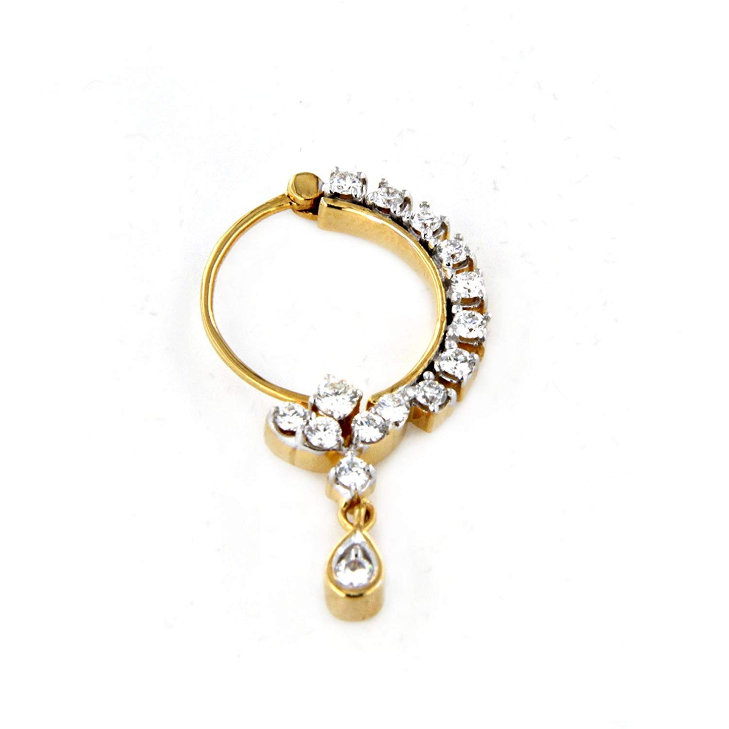 atjewels Beautiful Right Side Nose Pin In 14k Yellow Gold Plated On .925 Sterling Silver With Round cut White Cubic Zirconia MOTHER'S DAY SPECIAL OFFER - atjewels.in