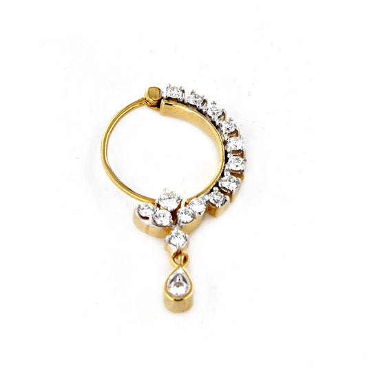 atjewels Beautiful Right Side Nose Pin In 14k Yellow Gold Plated On .925 Sterling Silver With Round cut White Cubic Zirconia MOTHER'S DAY SPECIAL OFFER - atjewels.in