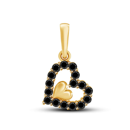 atjewels 18K Yellow Gold on 925 Sterling Black Cubic Zirconia Double Heart Pendant MOTHER'S DAY SPECIAL OFFER - atjewels.in