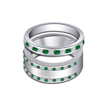 18K White Gold On 925 Sterling Green Emerald and White CZ HIS & HER Wedding Band Ring Set MOTHER'S DAY SPECIAL OFFER - atjewels.in