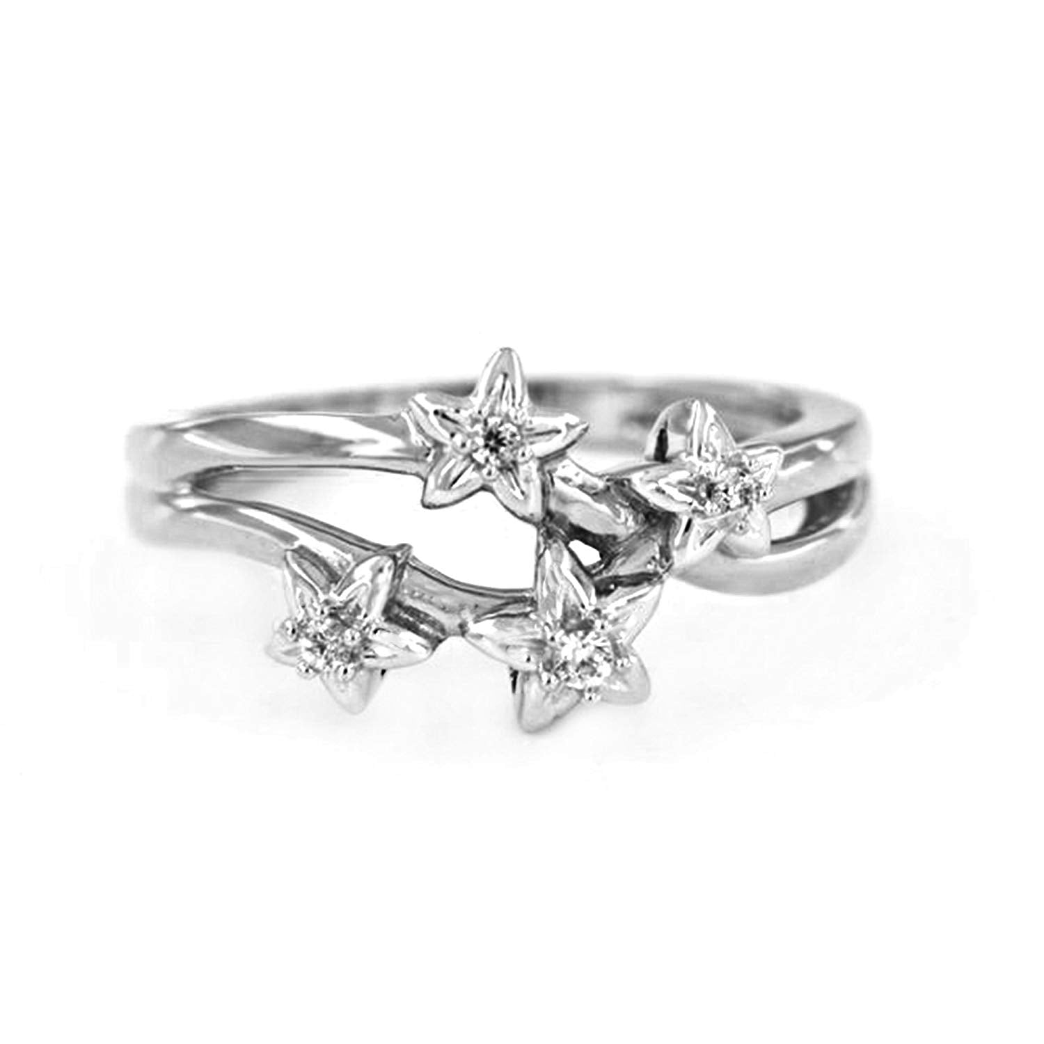 atjewels 0.12 TCW 14K White Gold Plated On Sterling Round White CZ Bypass Flower Star Ring MOTHER'S DAY SPECIAL OFFER - atjewels.in