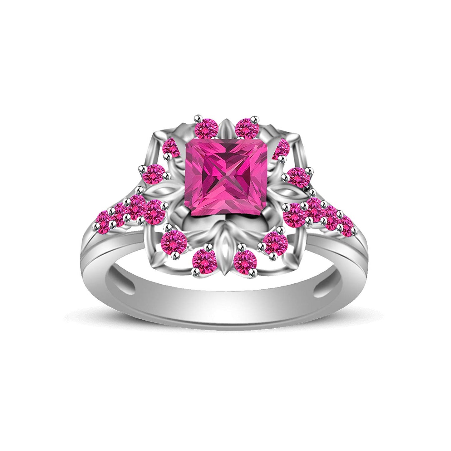 atjewels Princess & Round Cut Pink Sapphire .925 Sterling Silver Engagement Ring Size 12 For Women's and Girl's MOTHER'S DAY SPECIAL OFFER - atjewels.in