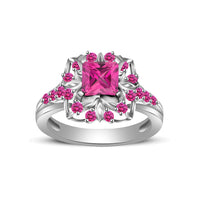 atjewels Princess & Round Cut Pink Sapphire .925 Sterling Silver Engagement Ring Size 9 For Women's and Girl's MOTHER'S DAY SPECIAL OFFER - atjewels.in