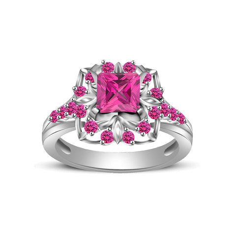 atjewels Princess & Round Cut Pink Sapphire .925 Sterling Silver Engagement Ring Size 7 For Women's and Girl's MOTHER'S DAY SPECIAL OFFER - atjewels.in