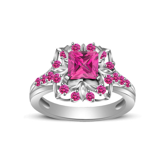 atjewels Princess & Round Cut Pink Sapphire .925 Sterling Silver Engagement Ring Size 6 For Women's and Girl's MOTHER'S DAY SPECIAL OFFER - atjewels.in