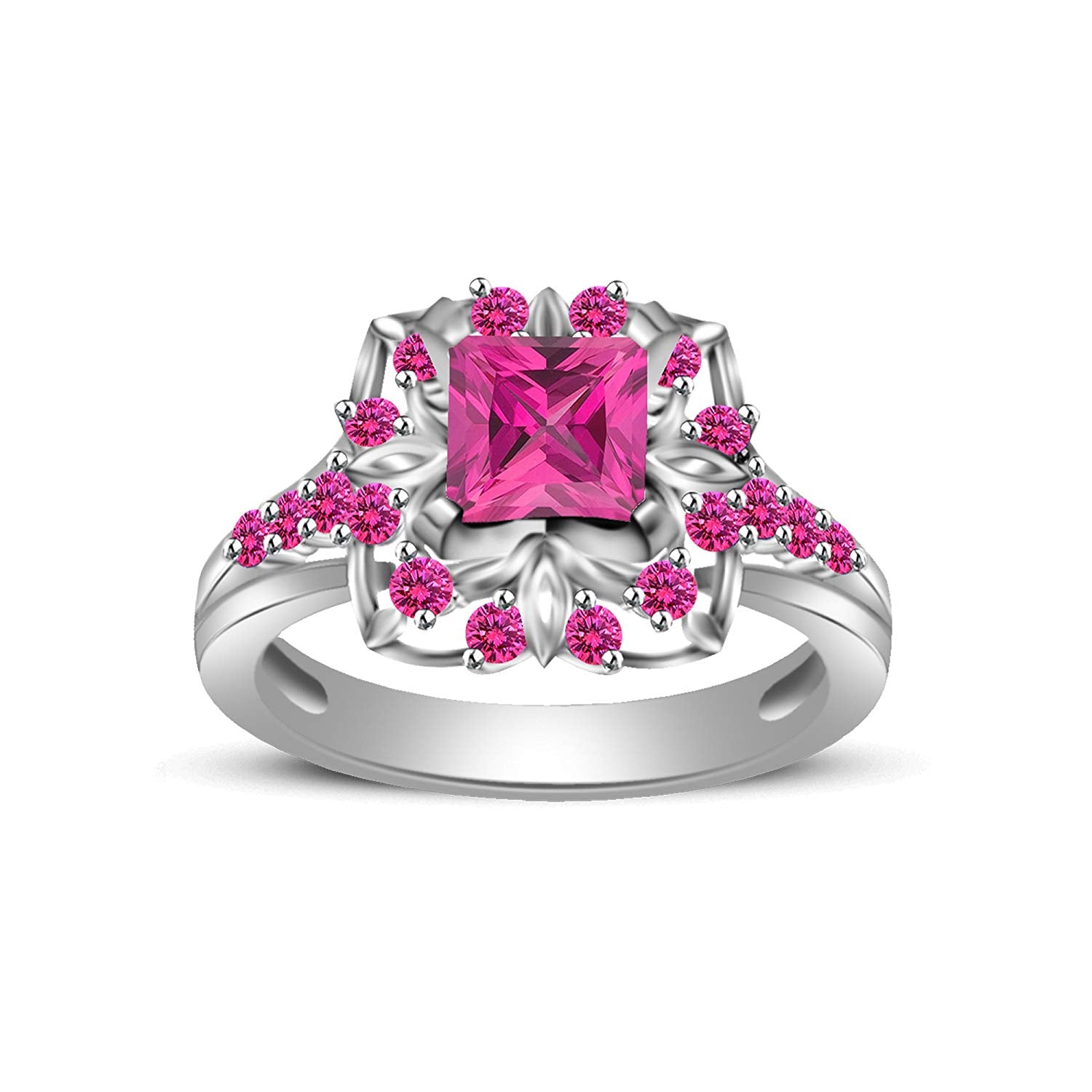 atjewels Princess & Round Cut Pink Sapphire .925 Sterling Silver Engagement Ring Size 11 For Women's and Girl's MOTHER'S DAY SPECIAL OFFER - atjewels.in