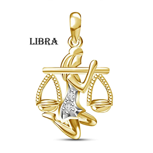 atjewels 18K Yellow Gold Over .925 Sterling Silver Round Cut White Cubic Zirconia Libra Zodiac Pendant MOTHER'S DAY SPECIAL OFFER - atjewels.in