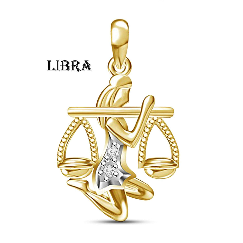 atjewels 18K Yellow Gold Over .925 Sterling Silver Round Cut White Cubic Zirconia Libra Zodiac Pendant MOTHER'S DAY SPECIAL OFFER - atjewels.in