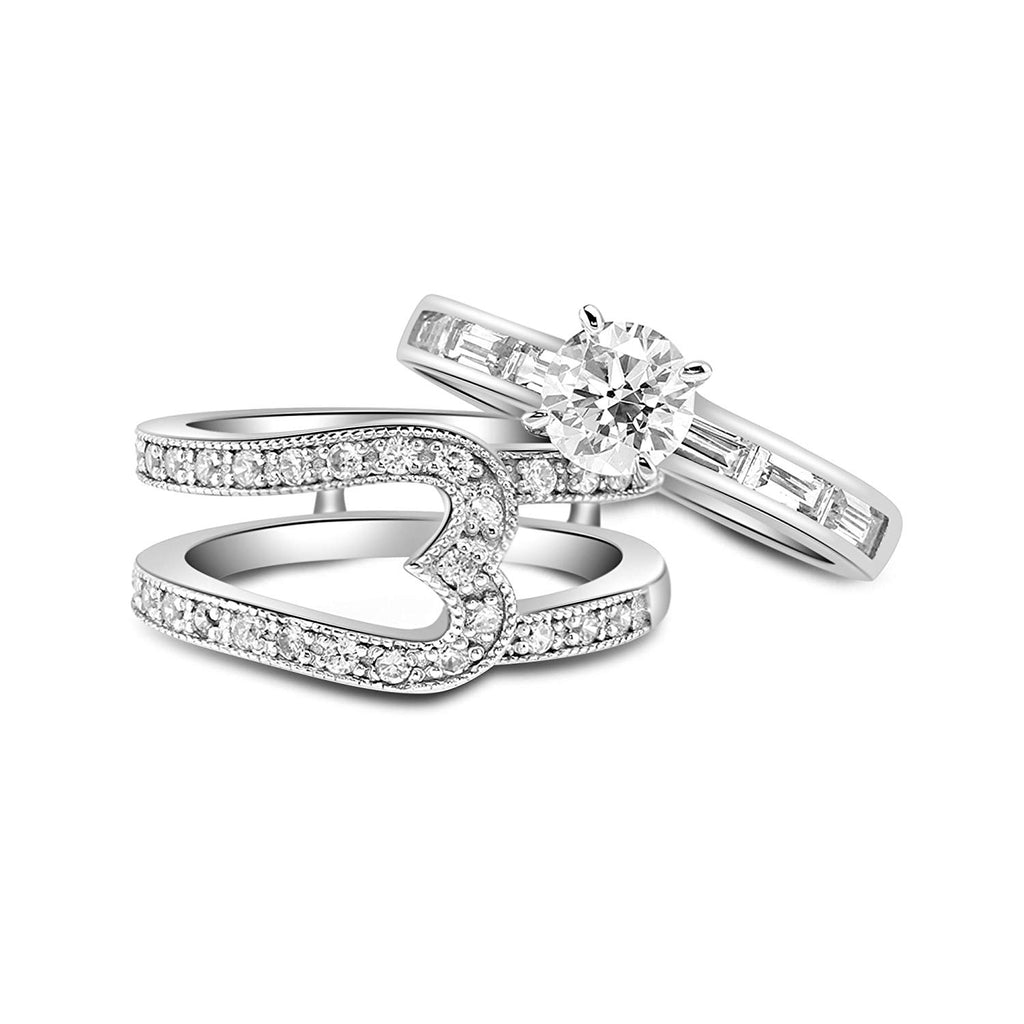 atjewels 14K White Gold Over 925 Sterling Round & Baguette White CZ Bridal Ring Set For Women's MOTHER'S DAY SPECIAL OFFER - atjewels.in