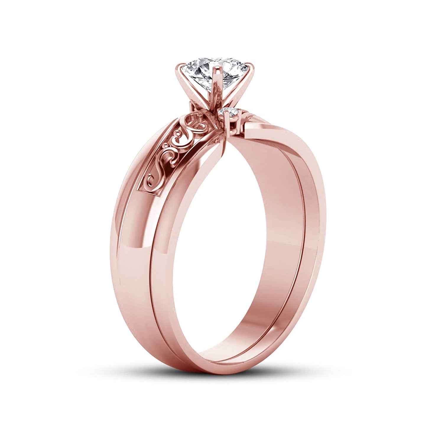 atjewels Round White Zirconia with 14K Rose Gold Over .925 Sterling Silver Engagement Bridal Ring Set (12) MOTHER'S DAY SPECIAL OFFER - atjewels.in