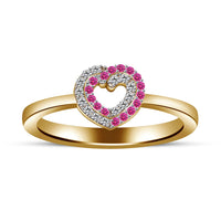 atjewels 14K Yellow Gold on 925 Silver Round Pink Sapphire and White CZ Engagement Heart Ring MOTHER'S DAY SPECIAL OFFER - atjewels.in