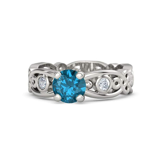 atjewels 14K White Gold Over Sterling Blue Topaz and White CZ Solitaire Engagement Ring For Women's MOTHER'S DAY SPECIAL OFFER - atjewels.in