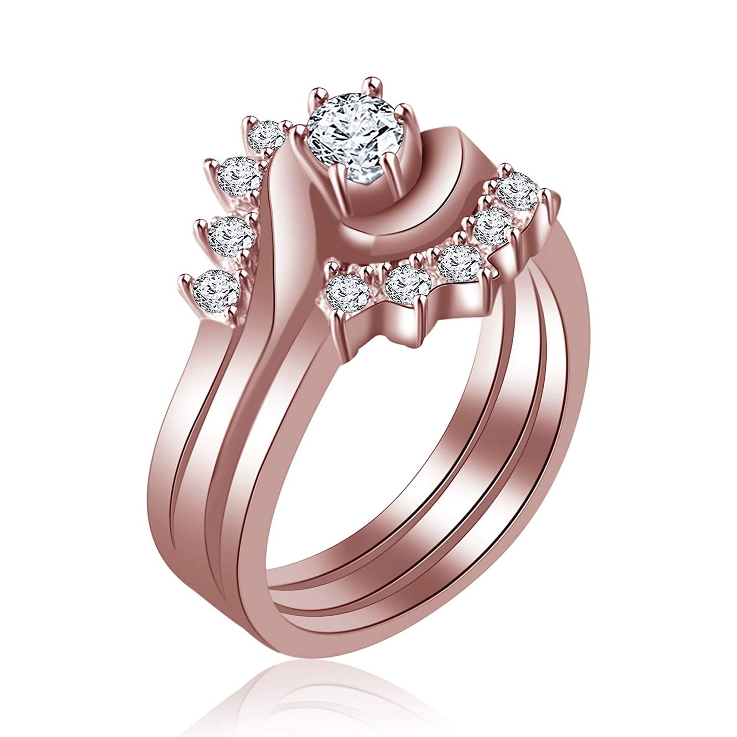 atjewels 14K Rose Gold Over 925 Sterling Round White CZ in Prong Bridal Ring Set For Women's MOTHER'S DAY SPECIAL OFFER - atjewels.in