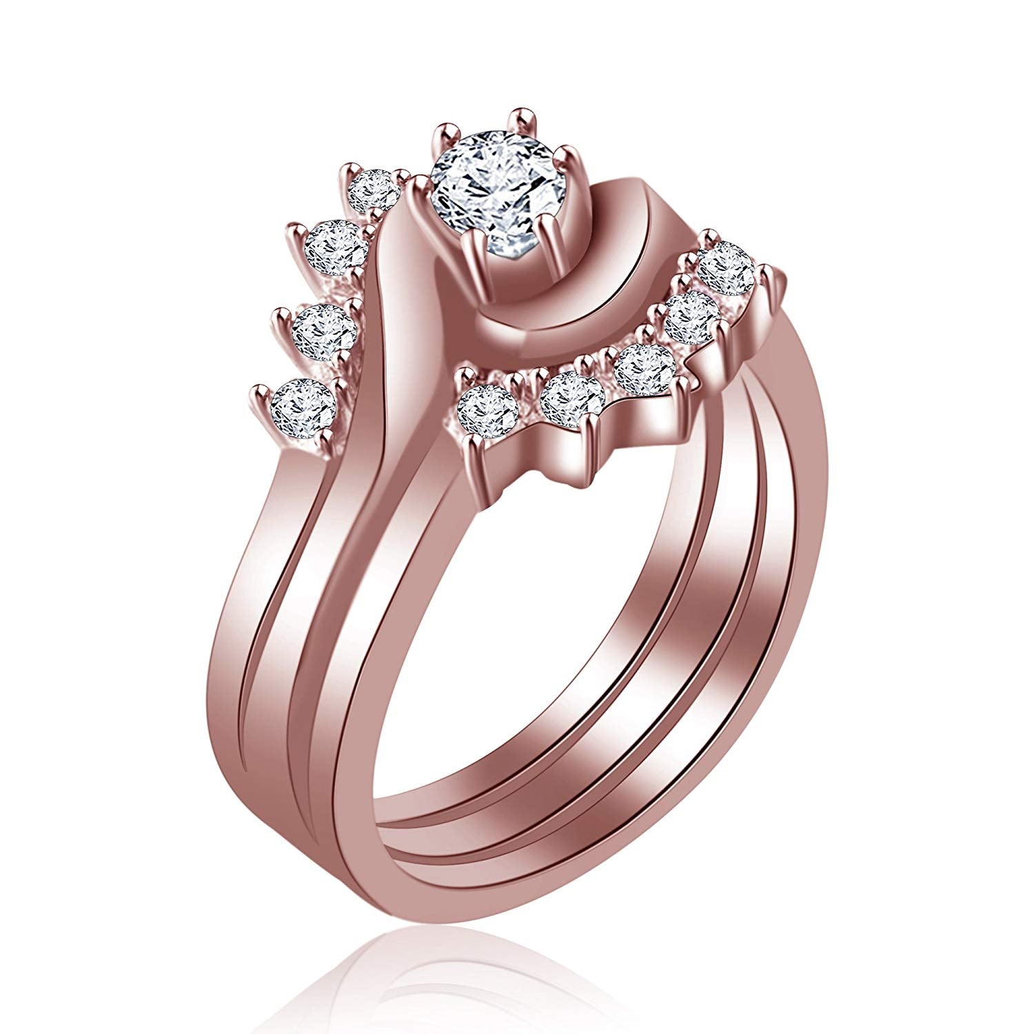 atjewels 14K Rose Gold Over 925 Sterling Round White CZ in Prong Bridal Ring Set For Women's MOTHER'S DAY SPECIAL OFFER - atjewels.in